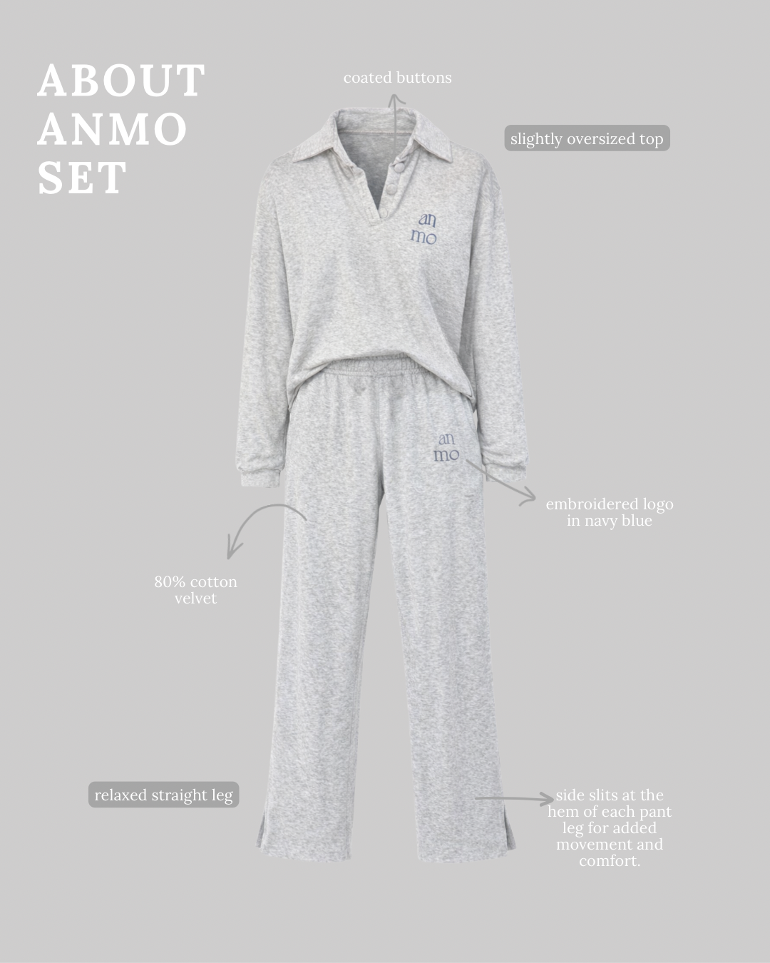 Iconic soft gray velvet set